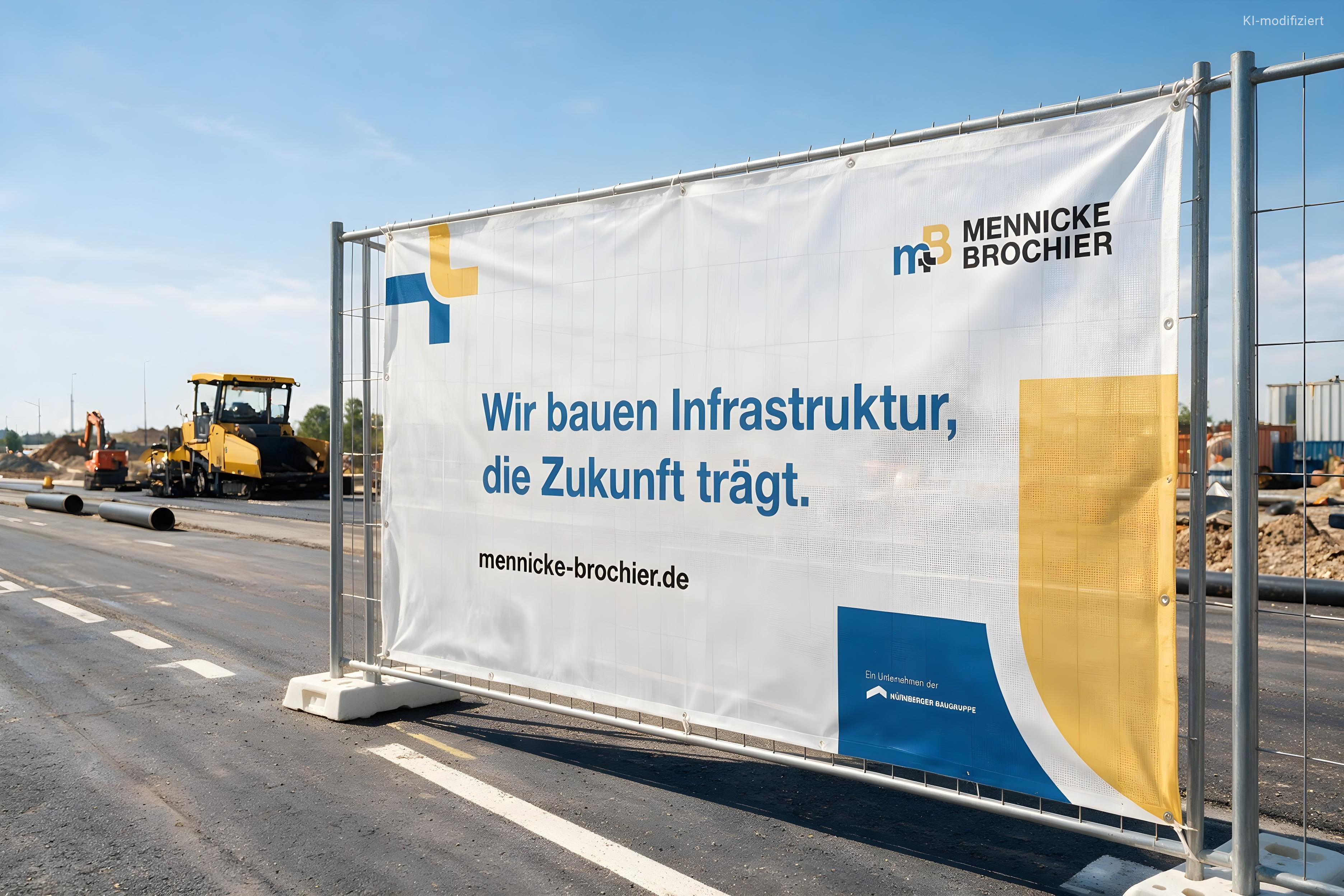 M+B Bauzaunbanner M+B Bauzaunbanner mit der Botschaft „Zwei starke Unternehmen, die Zukunft eint“