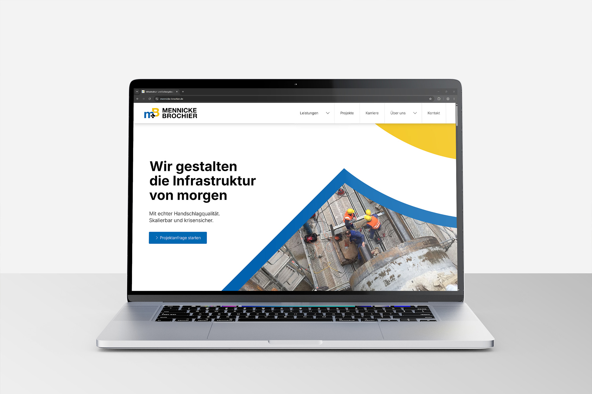 M+B Website M+B Website im neuen Corporate Design auf einem Laptop
